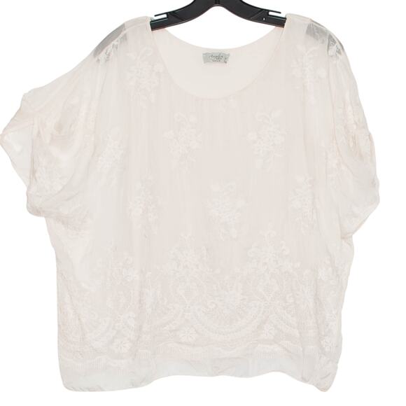 Angela Moda Top Silk Embroidered Floral Cottage Romantic Boho Italy Ivory Medium - Picture 1 of 8